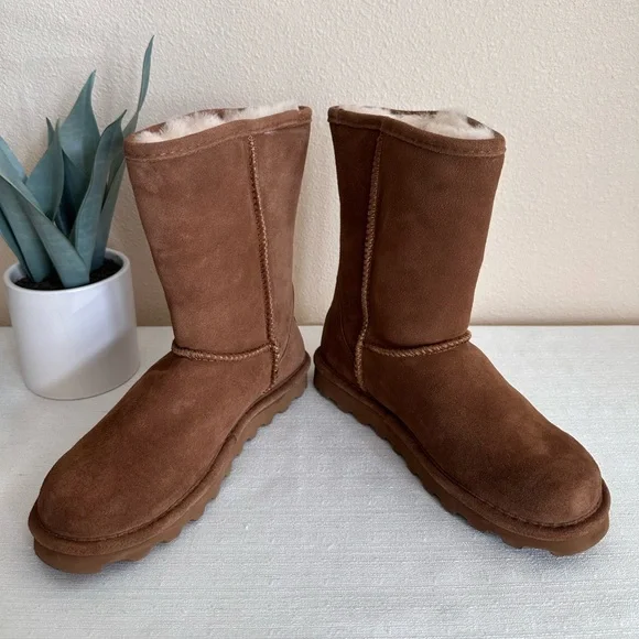 New BearPaw Elle Cognac Suede Sheep Skin Wool Mid Height Boots Women’s 8 - Picture 9 of 15
